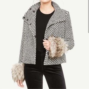 Ann Taylor Tweed Jacket removable faux fur cuffs